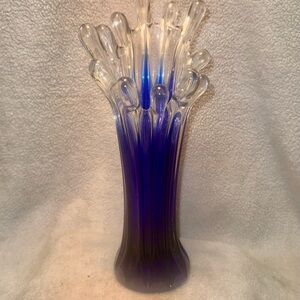 Big Cobalt Blue & clear “Splash” Swung Art Glass vase